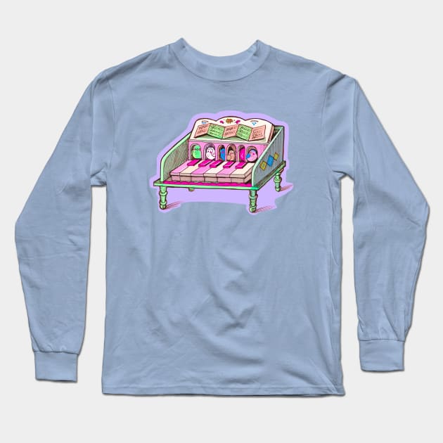 Vintage Style Bird Powered Piano Long Sleeve T-Shirt by Magenta Arts